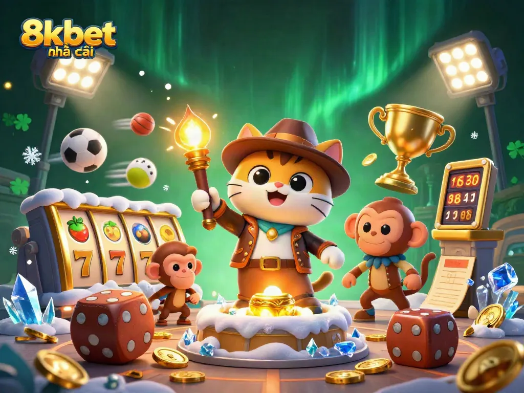 Uncover exciting wins with 8xbet nhà cái as the cat explorer unveils a golden casino artifact amidst dynamic game elements.
