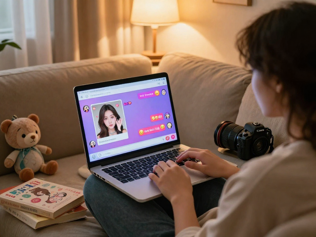 Engaging in ai sex chat on cozy sofa with playful characters, intimate atmosphere.