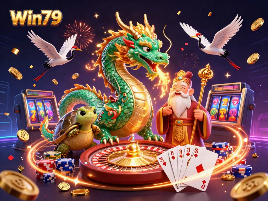 Win79 players collect winnings while enjoying an exciting casino atmosphere filled with gems and lucky symbols.
