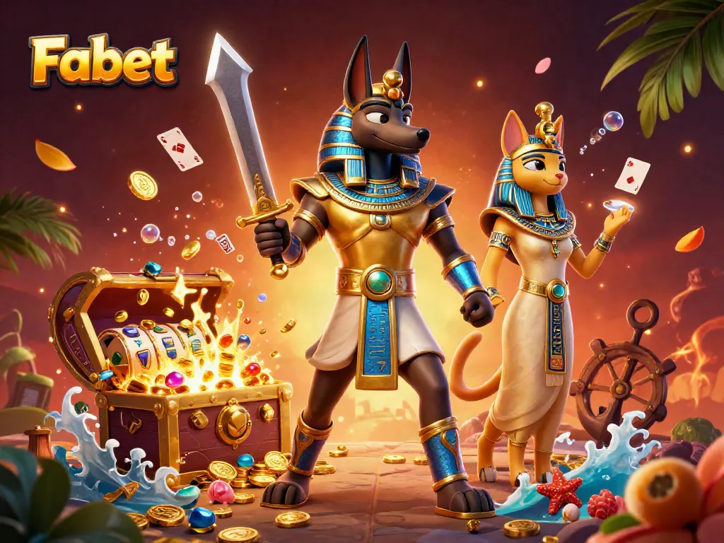 Experience the thrill of Fabet with Anubis and Bastet amid a vibrant casino adventure.